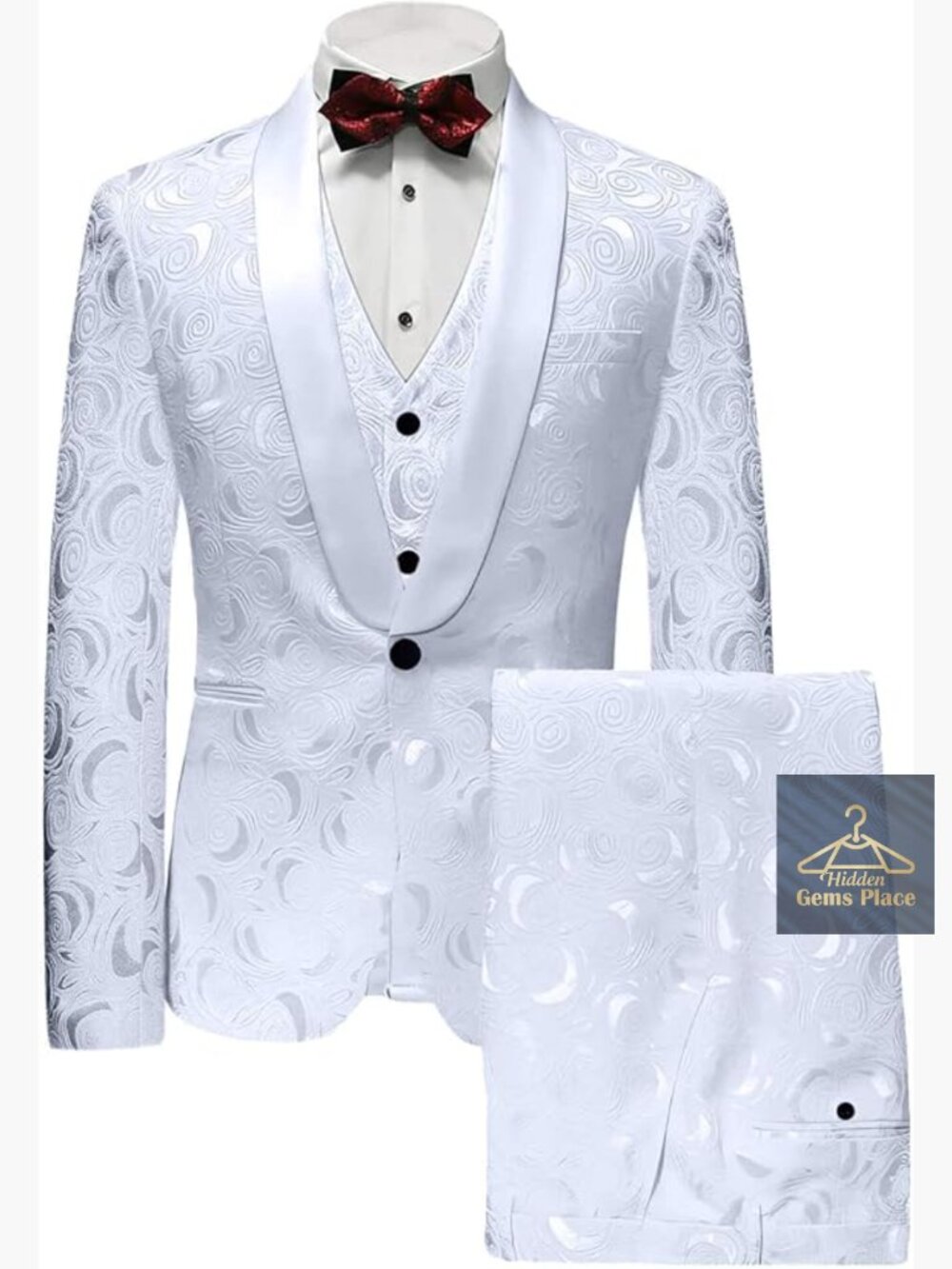 Men's 3 Piece Slim Fit Jacquard Wedding Suit Set Blazer Vest Pants